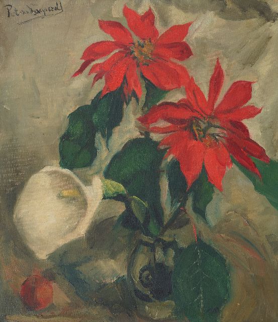 Piet van Wijngaerdt | Kerststerren met Aronskelk, olieverf op doek, 78,0 x 68,2 cm, gesigneerd l.b.