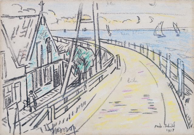 Jan Toorop | Oudeschild Texel, potlood op papier, 13,0 x 18,0 cm, gesigneerd m.o. en gedateerd 1917