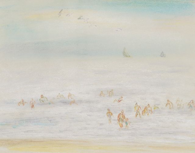 Leo Gestel | Baders in zee, Zandvoort, krijt op papier, 23,7 x 30,0 cm