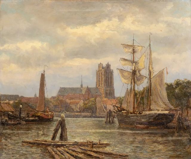 Gerard Koekkoek | Gezicht op Dordrecht vanaf het water, olieverf op doek, 50,0 x 60,5 cm, gesigneerd r.o.