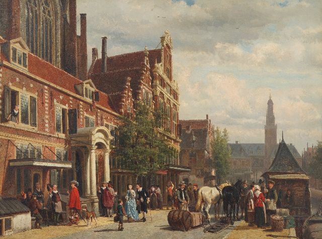Cornelis Springer | Gezicht op het Rokin, Amsterdam, olieverf op paneel, 48,5 x 65,0 cm, gesigneerd l.o. en gedateerd 1879