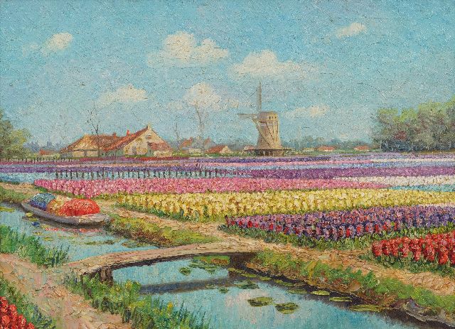 Cornelis Fels | Bollenvelden, olieverf op doek, 30,3 x 40,3 cm, gesigneerd r.o.
