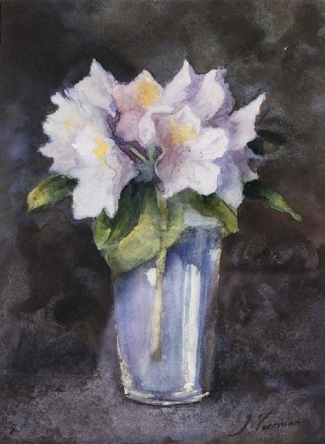 Jan Voerman sr. | Stilleven met azalea in glaasje, aquarel op papier, 25,5 x 18,5 cm, gesigneerd r.o.