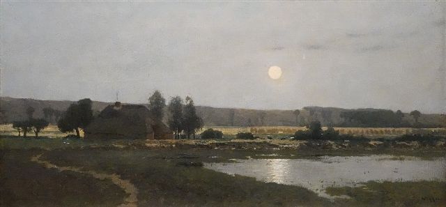 Derk Wiggers | Het meertje bij Nijmegen bij maanlicht, olieverf op doek, 40,5 x 80,5 cm, gesigneerd r.o. en te dateren ca. 1895