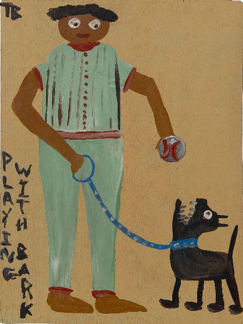 Tim Brown | Playing with Bark, acryl op paneel, 46,0 x 34,5 cm, gesigneerd l.b. met ini en gedateerd 1988