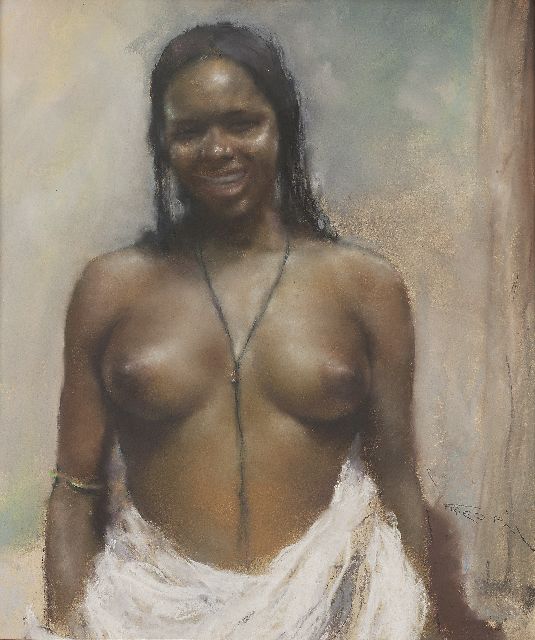 Fried P.  | Afrikaans half-naakt, pastel op papier 80,0 x 70,0 cm, gesigneerd r.o.