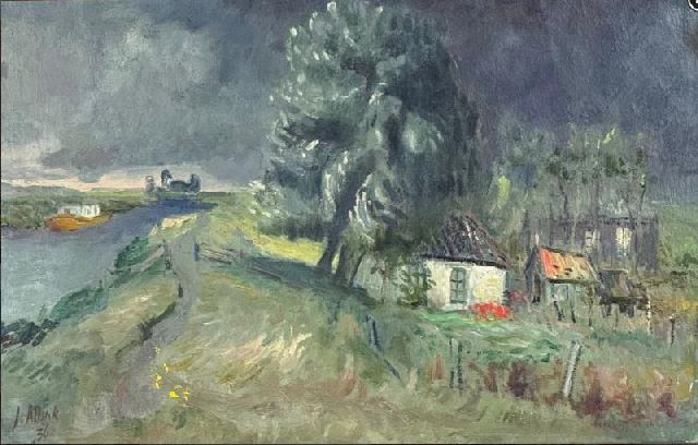 Jan Altink | Blauwborgje Reitdiep (verso: landschap), olieverf op doek, 40,0 x 61,0 cm, gesigneerd l.o. en gedateerd '36