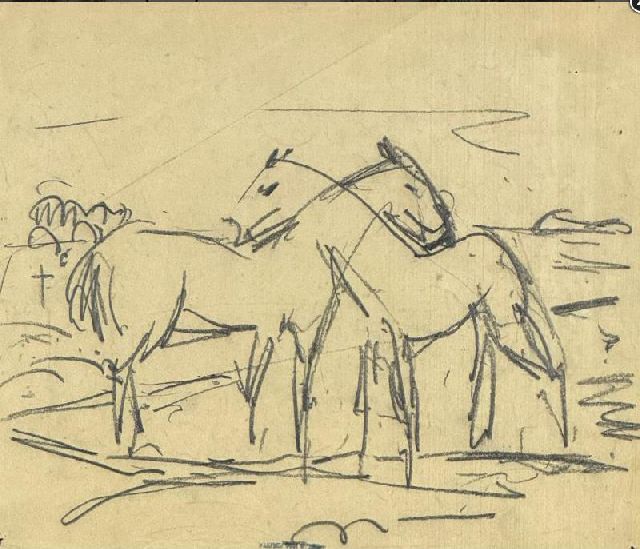 Altink J.  | Paarden, tekening op papier 30,0 x 36,0 cm, gesigneerd met atelierstempel