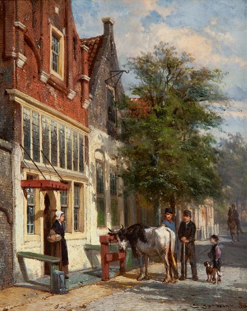 Cornelis Springer | Straatje in Monnickendam, olieverf op paneel, 25,1 x 19,8 cm, gesigneerd r.o. en gedateerd '80
