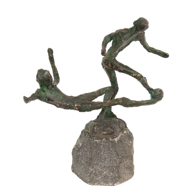 Jits Bakker | Sliding (Johan Cruijff), brons, 15,5 x 14,0 cm, gesigneerd op basis