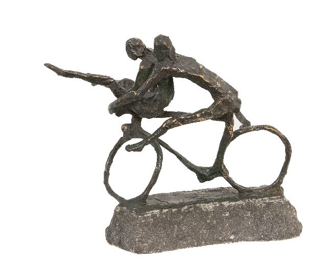 Jits Bakker | Spelende kinderen op een fiets, brons, 20,0 x 21,0 cm, gesigneerd op basis