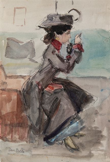 Isaac Israels | Klaar voor vertrek, krijt en aquarel op papier, 51,0 x 35,5 cm, gesigneerd l.o.