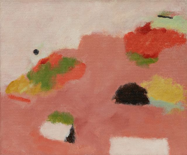Eugène Brands | Landschap met geometrische elementen, olieverf op doek, 49,9 x 60,1 cm, gesigneerd l.o. en verso gedateerd 1978
