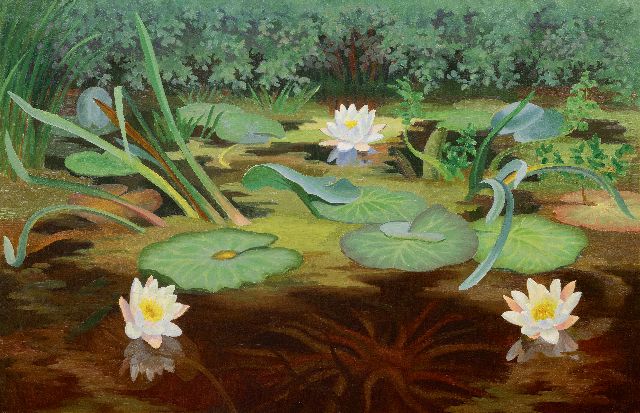 Smorenberg D.  | Waterlelies, olieverf op doek 65,4 x 100,5 cm, gesigneerd r.o.