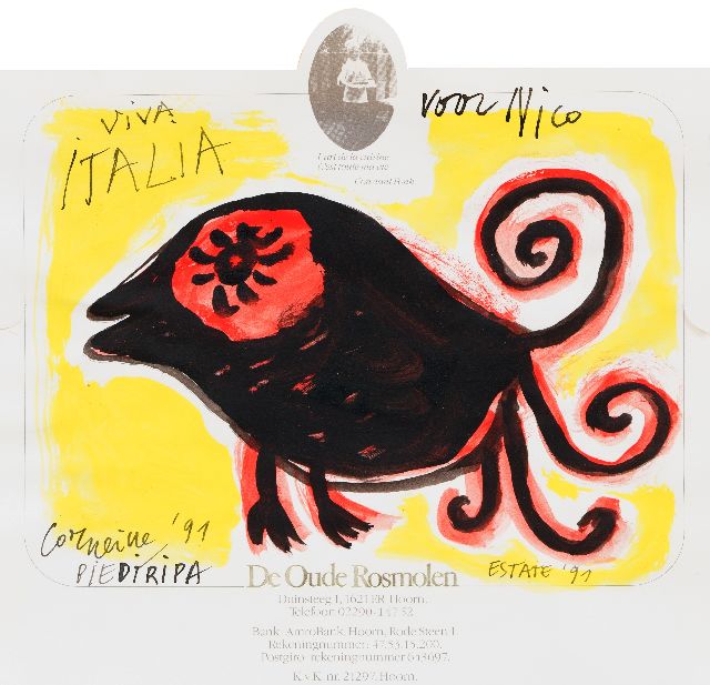 Corneille | Viva Italia, gouache op papier, 18,0 x 20,5 cm, gesigneerd l.o. en gedateerd '91