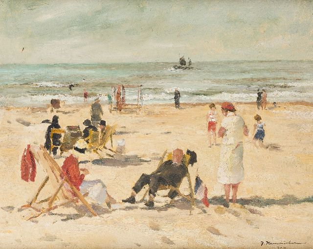 Georg Hambüchen | Strandleven in Katwijk, olieverf op doek, 39,7 x 49,5 cm, gesigneerd r.o. en gedateerd '31