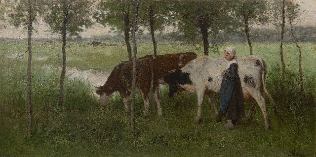 Anton Mauve | De jonge koeienhoedster, olieverf op doek, 35,4 x 69,8 cm, gesigneerd r.o. en te dateren ca. 1876