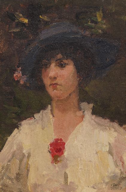 Isaac Israels | Jonge vrouw met rode bloem, olieverf op doek, 60,0 x 40,0 cm, gesigneerd r.o.