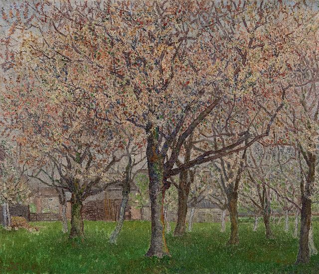 Jakob Nieweg | Bloeiende fruitboomgaard, olieverf op doek, 55,8 x 65,1 cm, gesigneerd l.o. met monogram en gedateerd 1927
