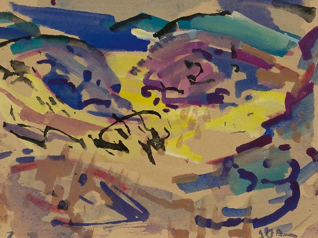 Jan Jordens | Duinlandschap Schiermonnikoog, aquarel op papier, 23,0 x 30,8 cm, gesigneerd r.o. en gedateerd 7 9 57