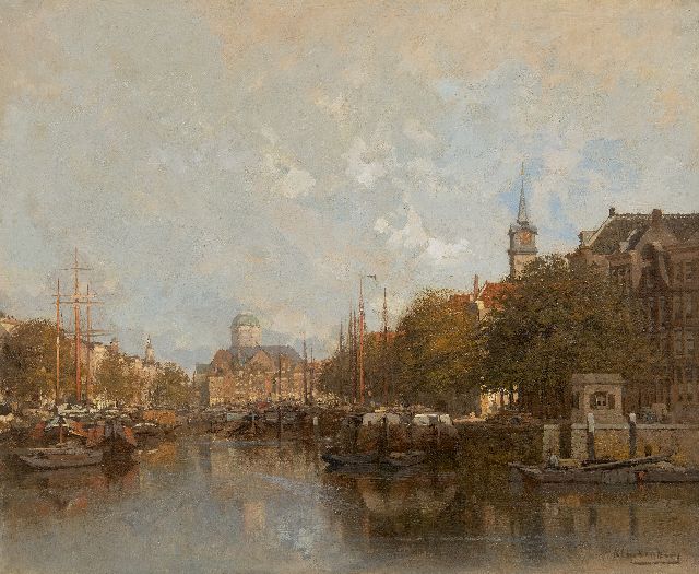 Karel Klinkenberg | De Leuvehaven te Rotterdam, met op de achtergrond de Steiger kerk en de vismarkt, olieverf op doek, 39,1 x 47,1 cm, gesigneerd r.o.