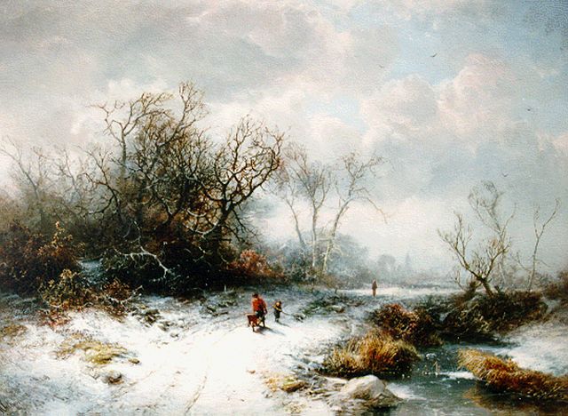 Kluyver P.L.F.  | Travellers in a winter landscape, oil on panel 40.0 x 55.4 cm, signed l.l.