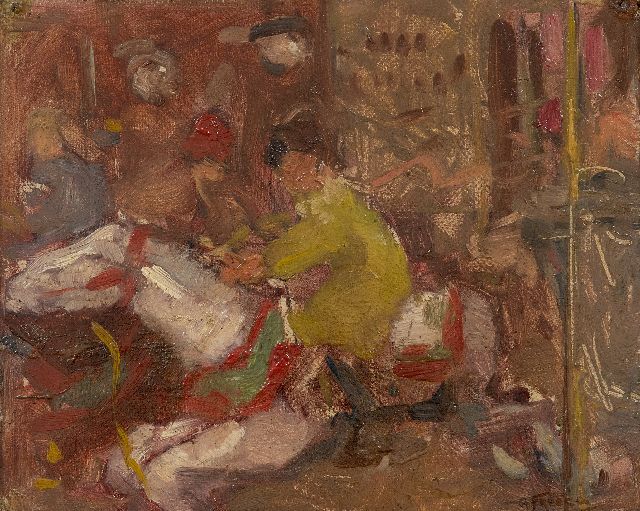 Fresco A.  | Marga Fresco in de draaimolen, olieverf op doek op board 18,0 x 23,0 cm, gesigneerd r.o.