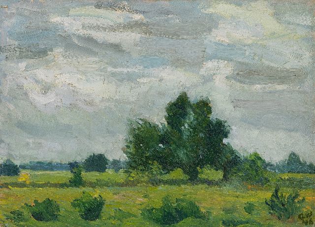 Co Westerik | Brabant, zomerstudie bij Alphen en Riel, olieverf op board, 40,4 x 55,3 cm, gesigneerd r.o. met initialen en gedateerd '46