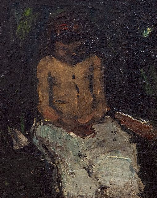 Suze Robertson | Zittend meisje, olieverf op paneel, 27,0 x 21,4 cm