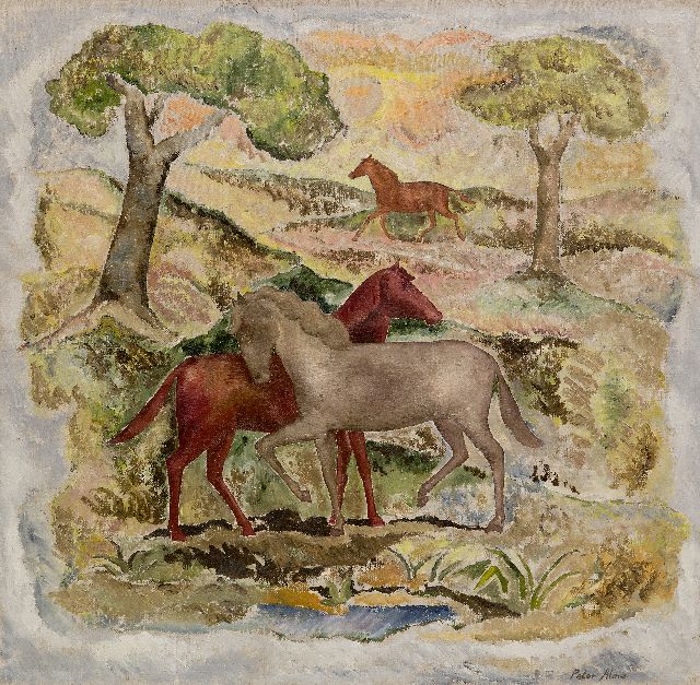 Peter Alma | De Paarden, olieverf op doek, 48,7 x 50,3 cm, gesigneerd r.o.