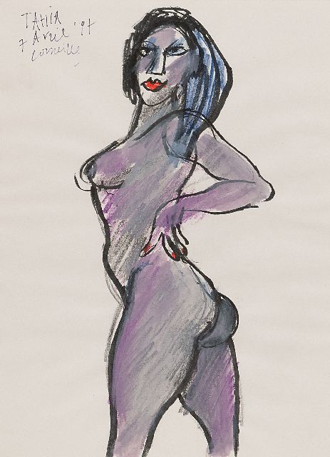 Corneille | Tahia, potlood, inkt, waskrijt en aquarel op papier, 30,5 x 22,7 cm, gesigneerd l.b. en gedateerd 7 'Avril' '97