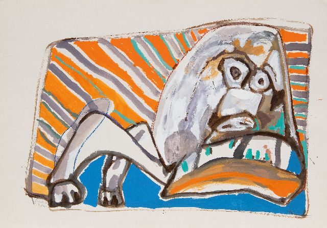 Lucebert | Waakhond II, gouache op papier, 70,0 x 100,3 cm, gesigneerd l.o. en gedateerd 77.VIII.5