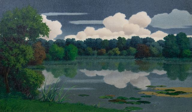 Willem van der Ven | Bosmeer met weerspiegeling van wolken, bij Vriezenveen, olieverf op doek, 60,0 x 99,6 cm, gesigneerd r.o. en gedateerd 1948