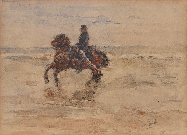 Isaac Israels | Cavalerist in de branding  (Huzaar uit de rijschool van Bouree), aquarel op papier, 11,8 x 16,5 cm, gesigneerd r.o. en ca 1880