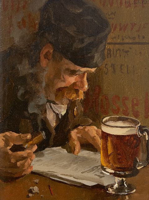 Schildt M.  | Tevredenheid, olieverf op paneel 27,0 x 20,4 cm, gesigneerd r.b. en verso op etiket