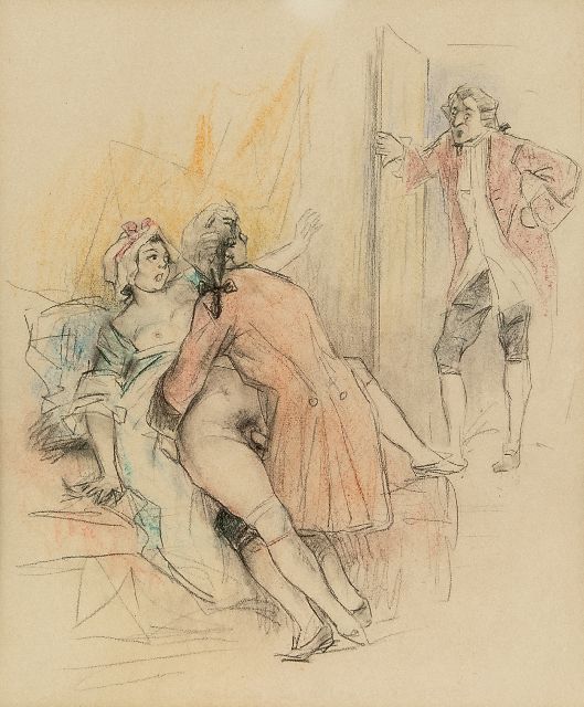 Tom Poulton | Vous auriez pu fermer la porte. Si on était rentré! / U had de deur kunnen sluiten. Stel je voor dat hij was teruggekomen!, kleurpotlood op papier, 21,5 x 18,0 cm