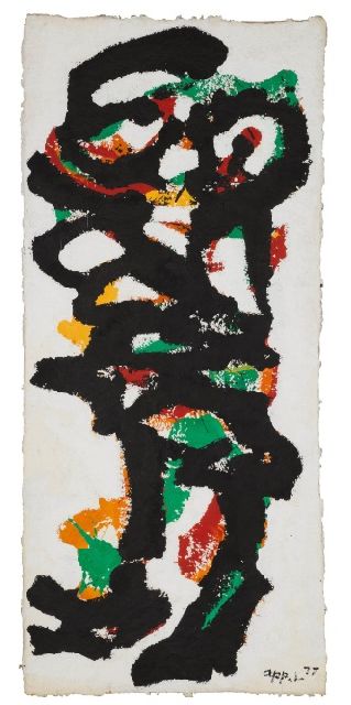 Karel Appel | Drac, acryl op papier, 176,5 x 76,7 cm, gesigneerd r.o. en gedateerd '77