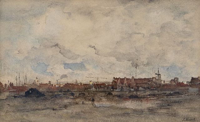 Maris J.H.  | Gezicht op Amsterdam (vermoedelijk), aquarel op papier 21,0 x 34,0 cm, gesigneerd r.o.