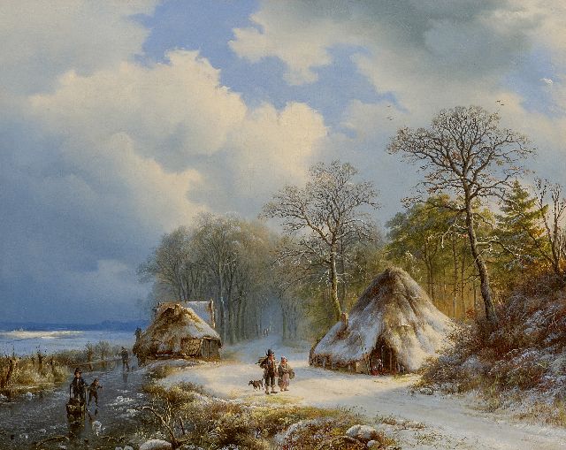 Willem Bodeman | Winterlandschap met schaatsers en houtsprokkelaars, olieverf op doek, 43,0 x 54,0 cm, gesigneerd m.o. en r.o. (vaag) en gedateerd '38 en 1838