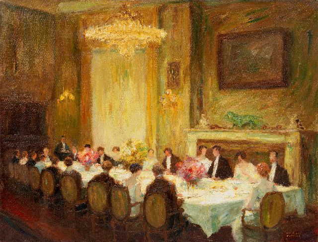 Otto Pippel | Het avonddiner, olieverf op doek, 63,7 x 79,7 cm, gesigneerd r.o. en gedateerd 'Planegg' 1909