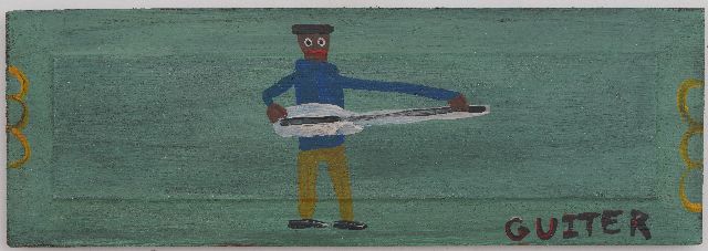 Tim Brown | Guiter (Gitaar), olieverf op hout, 18,9 x 55,4 cm, gesigneerd verso met monogram