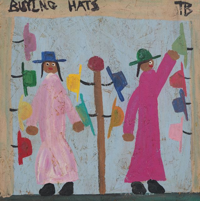 Tim Brown | Hoeden kopen, olieverf op paneel, 45,0 x 45,0 cm, gesigneerd r.b. met mon en te dateren 1960-1970 privé