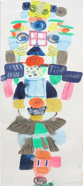 Jurjen de Haan | Totempaal, gouache op papier, 123,0 x 41,0 cm, gesigneerd r.o. en gedateerd 2002