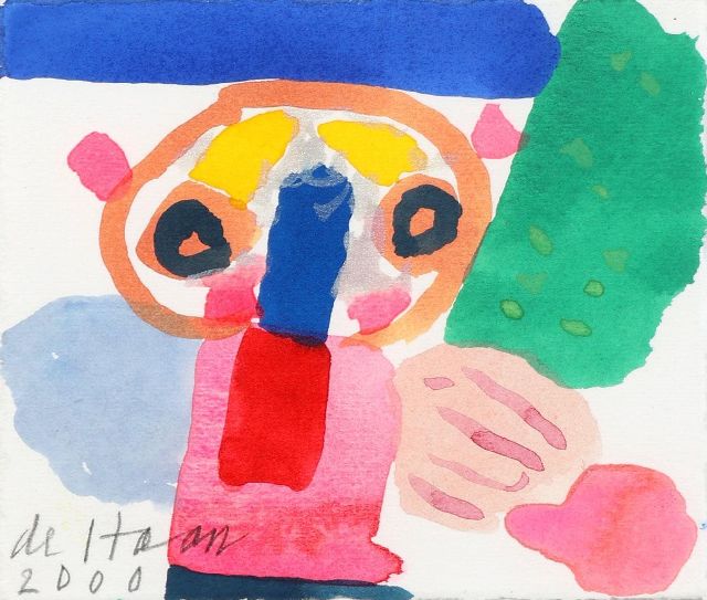 Jurjen de Haan | Figuur, gouache op papier, 12,0 x 12,2 cm, gesigneerd l.o. en gedateerd 2000