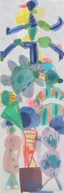 Jurjen de Haan | Totempaal, gouache op papier, 120,0 x 40,0 cm, gesigneerd r.o. en gedateerd 2002