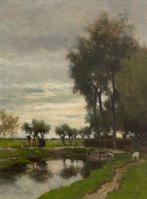 Jan Hendrik Weissenbruch | Wandelen langs het water, olieverf op paneel, 41,0 x 30,4 cm, gesigneerd r.o. en gedateerd verso op etiket 1882