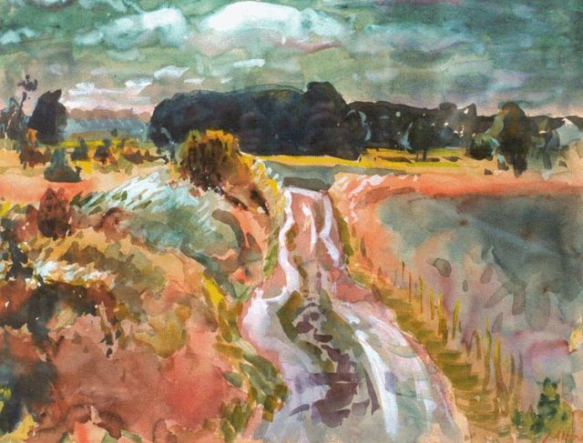 Jan Altink | Landweg, Groningen, gouache op papier, 50,5 x 65,7 cm, gesigneerd r.o. en gedateerd '51
