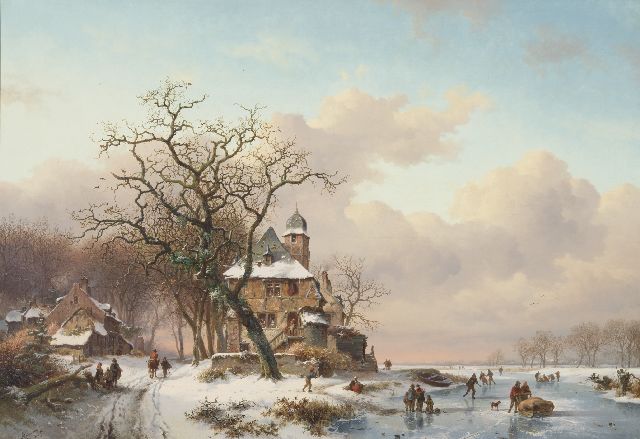 Frederik Marinus Kruseman | Winterlandschap, olieverf op doek, 75,0 x 109,0 cm, gesigneerd l.o. en gedateerd 1861