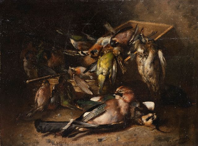 Cauchois E.H.  | Stilleven van vogels, olieverf op doek 52,5 x 70,5 cm, gesigneerd r.o.