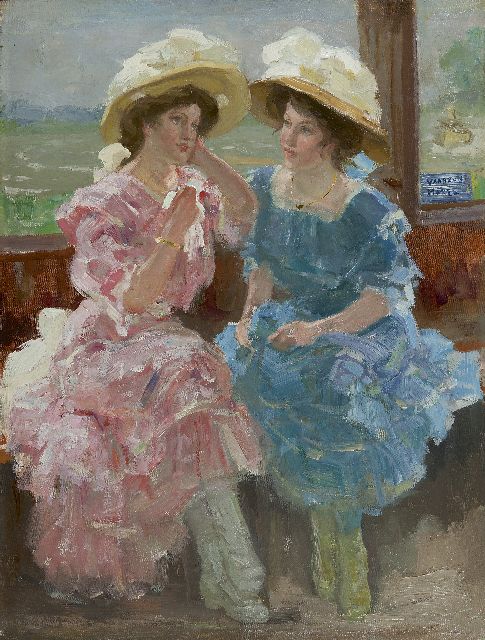 Willem Vaarzon Morel | Modieuze vrouwen op een veerboot, olieverf op doek, 50,8 x 38,3 cm, gesigneerd r.m.